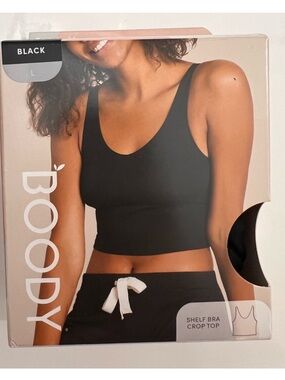 Boody Women's Black Shelf Bra Crop Top Large NWT